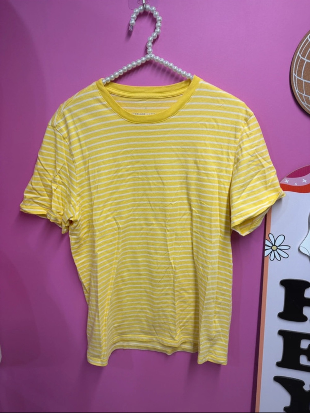 Everlane Men's Yellow Striped Crew Neck T-Shirt